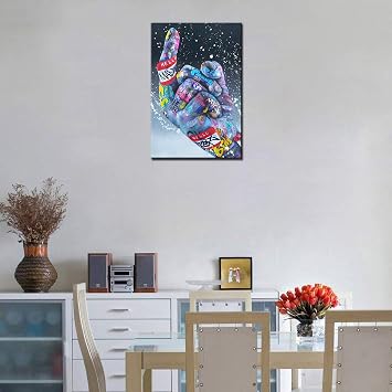 Banksy Pop Street Graffiti Art Paintings Middle Finger Gesture Pop Pictures Classic Street Artwork Graffiti Wall Art 1 Piece Prints on Canvas Living Room Home Decor Framed Ready to Hang (16''Wx24''H)