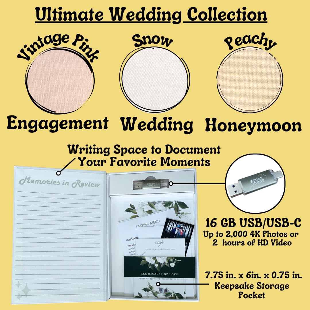 3-in-1 Ultimate Wedding Album Collection: Physical and Digital Photos for Wedding, Engagement, Honeymoon-Wedding Gifts, Bridal Shower Gifts, Keepsake Box, Photo Album, Scrapbook, Memory Box -16GB USB