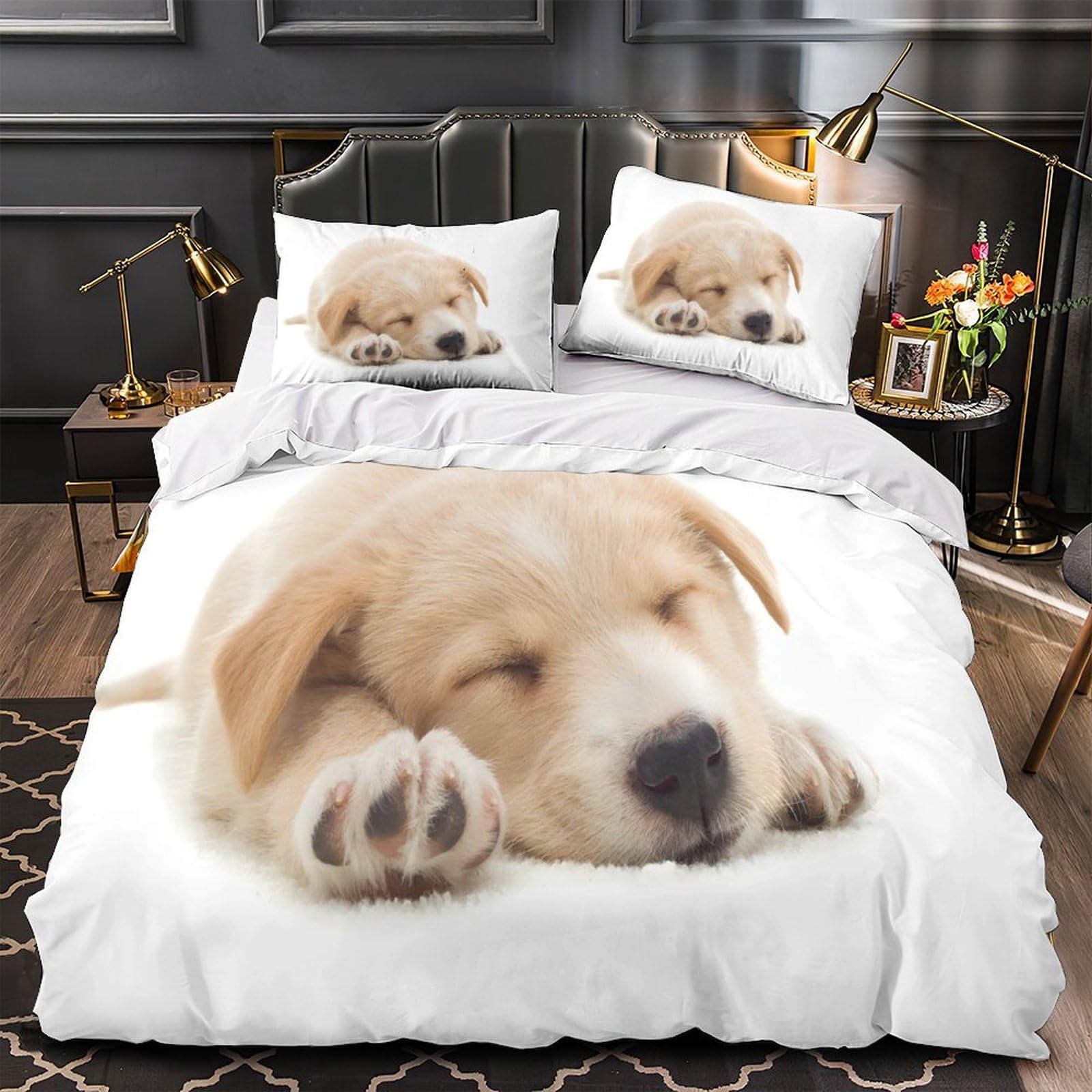 Parure de lit chiot pour couple amoureux amoureux de nature et douceur king size 220x240