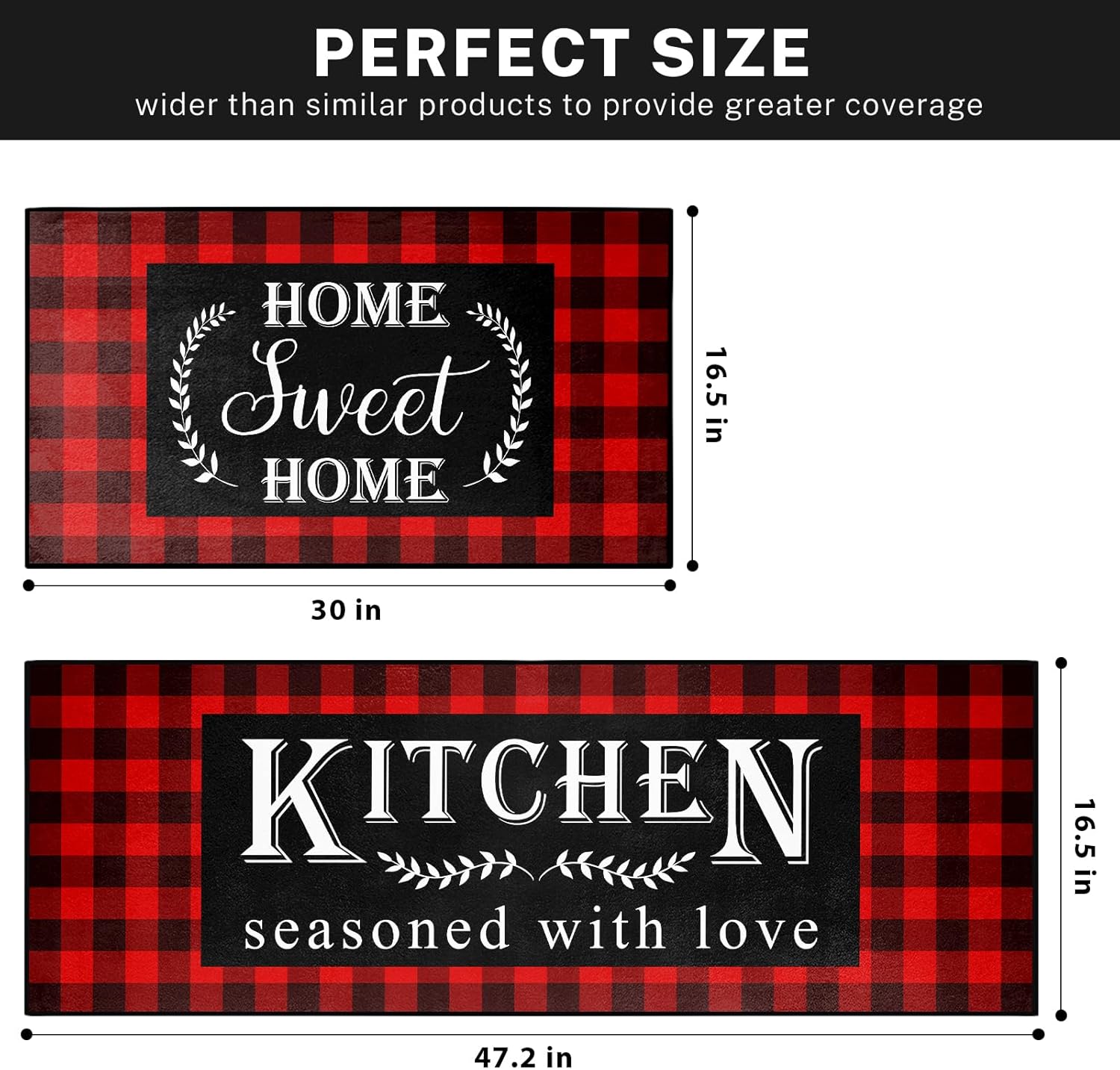 ArtSocket Kitchen Mats Non Skid Washable Set of 2, Black Red Buffalo Plaid Runner Rug, Farmhouse Quotes Floor Under Sink Mat Throw Rug for Kitchen Doormat