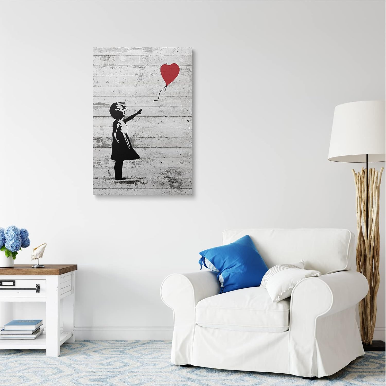 Banksy Canvas Wall Art - Girl With Red Balloon Street Graffiti Wall Art - Grey Framed Wall Art Print Inspirational Picture For Bedroom Living Room Rustic Home Office Wall Decor Ready To Hang (16x24