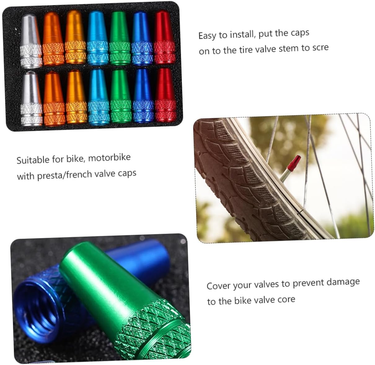 WOONEKY 30pcs Bike Tire Valve Caps Dust Covers Anti-Leakage Valve Stem Protectors for Mountain Road and Motor Bikes Easy to Install with Bright Decorative Colors Random Color