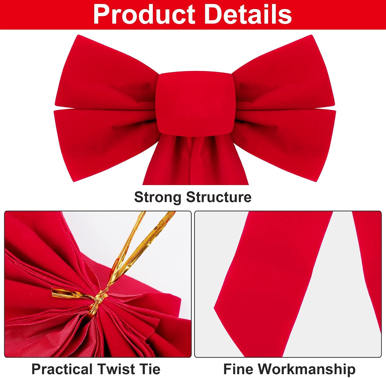 ANVAVO 24 Pack Red Velvet Christmas Bows Holiday Christmas Bows Christmas Wreaths Decoration, 9 x 13 inches