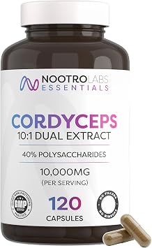 Nootro Essentials Cordyceps Supplements, 10000Mg & 40% Polysaccharides