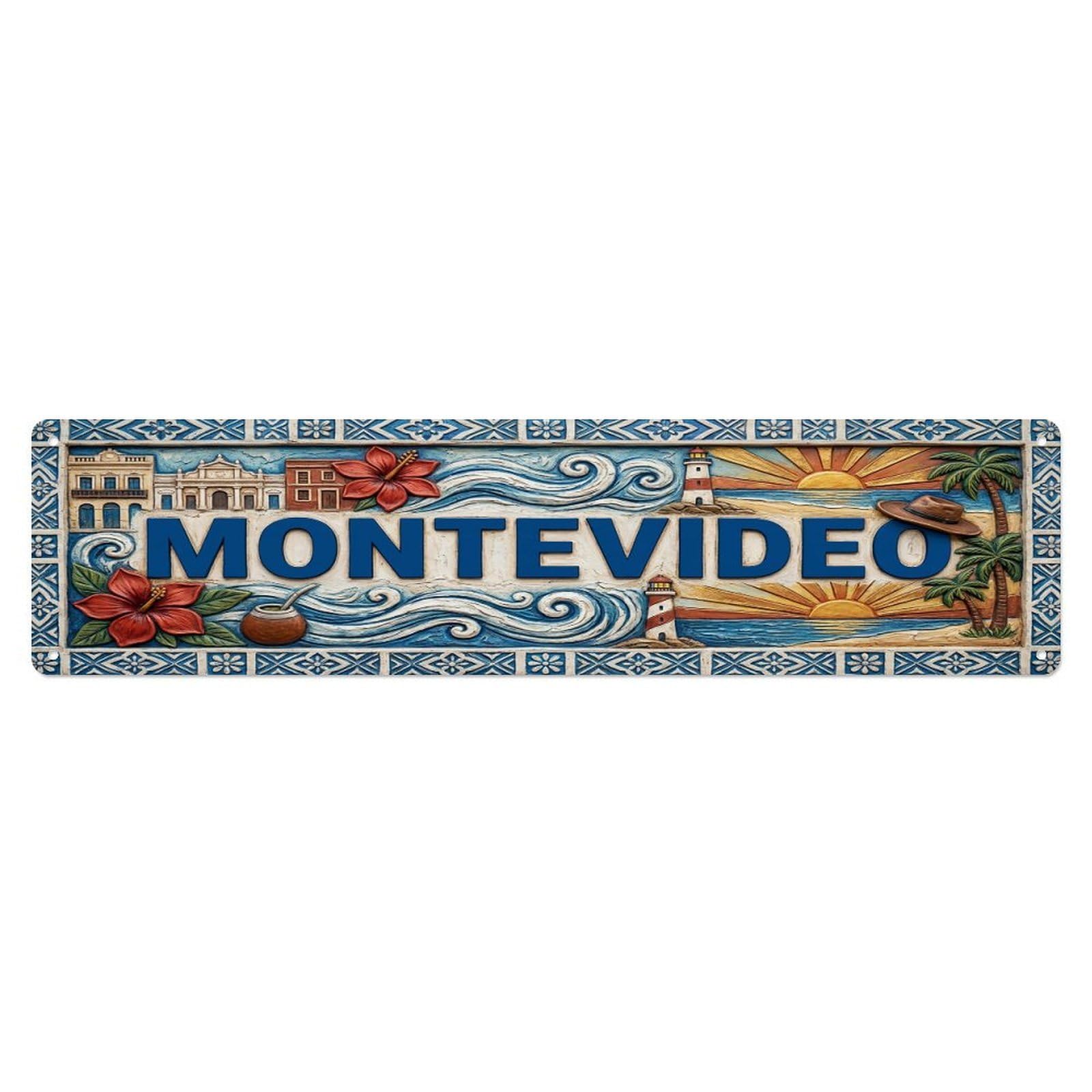 Cwbufd Vintage Style Vintage Montevideo Uruguay Flag Pattern Vintage Metal Tin Sign Plaque Wall Decor For Cafe, Club Bar, Office, Garden Metal Poster 4X16inch