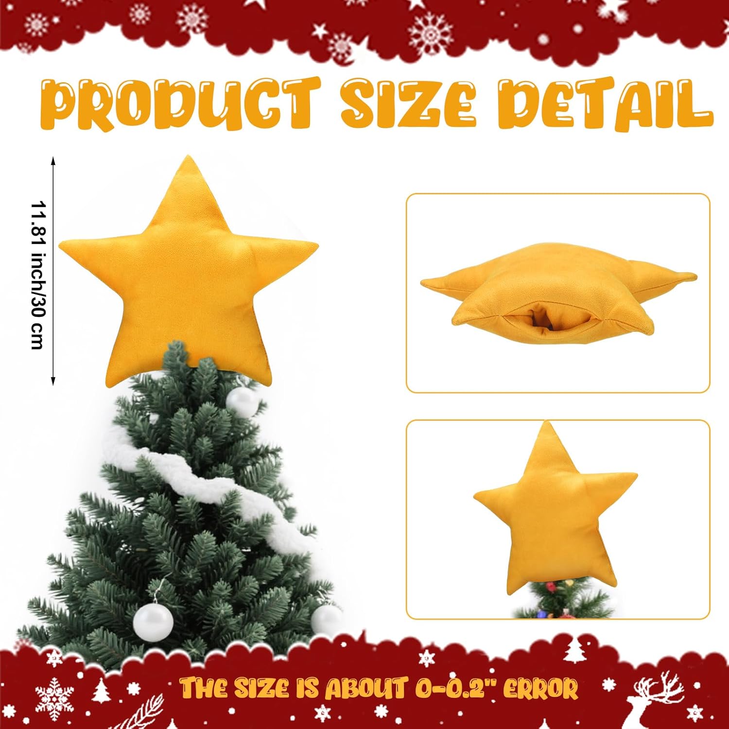 Soulchen 12 Inch Christmas Star Tree Topper Large Star Plush Stuffed Christmas Tree Decor Xmas Trees Ornaments for Xmas Home Decor Winter Holiday - Image 2
