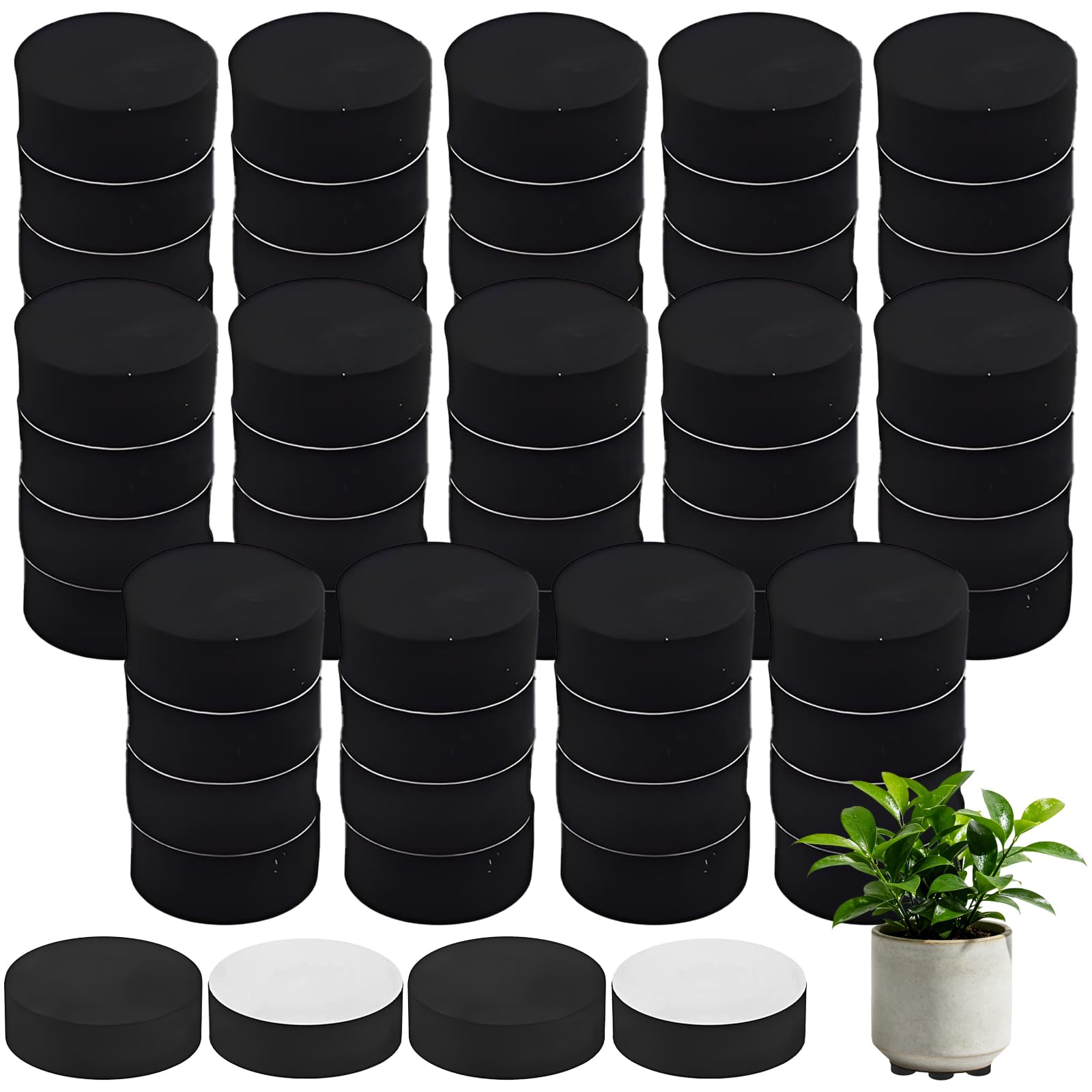 Binmiza 60 Pcs Invisible Plant Pot Feet, 30x10mm Round Pot Feets For Outdoor Plant Pots, Non-Slip Self Adhesive Planter Feets, Elevate Feet For Garden Pots, Better Drainage & Airflow