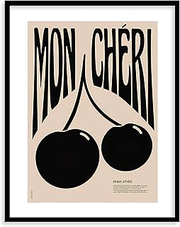 Mon Cheri Black Tones Modern Minimalist Premium Giclee Fine Art Prints - Vintage Fashion Botanical Gallery Wall Art, Trendy Boho Aesthetic Poster for Home Decor, Ready to Frame