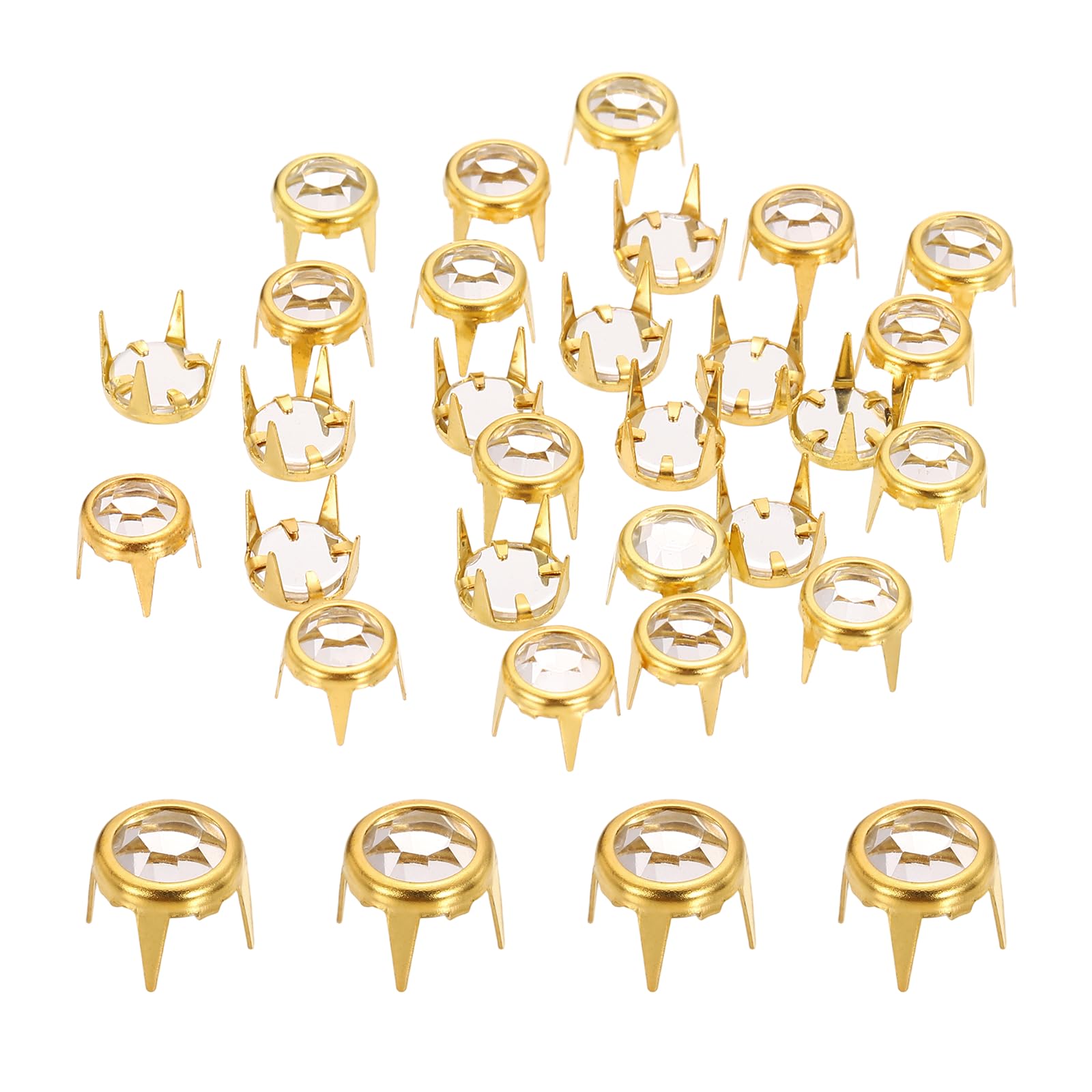 sourcing map 100pcs Rhinestone Stud Refills 0.28"(7mm) Flat Bottom Rhinestone Claw Beads Nailhead, Rivets Metal Spikes Rivet Decorative for DIY Making Clothing Shoes Belt, Gold White