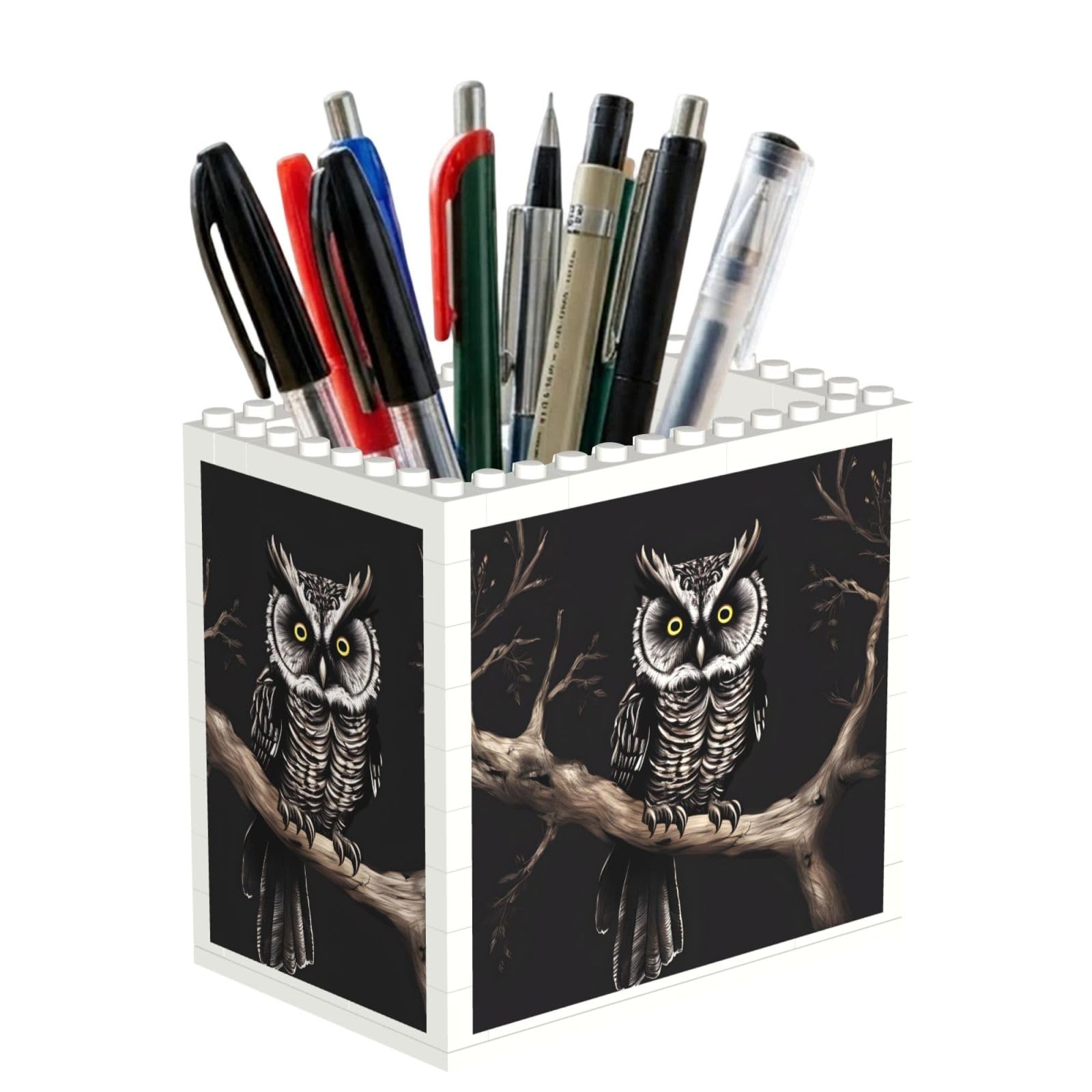 SXZVVBN Late Night Owl Building Block Desk Tidy ABS Organiser