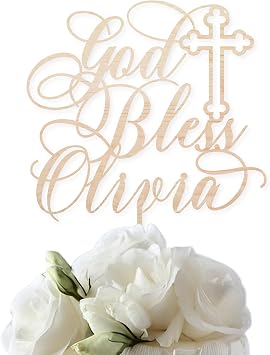 Personalized God Bless Cake Topper - Customized Baptism Cake Topper with Name - Communion Cake Decoration - Christening Decor - Baptism Cake Toppers for Boys & Girls