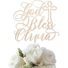 Personalized God Bless Cake Topper - Customized Baptism Cake Topper with Name - Communion Cake Decoration - Christening Decor - Baptism Cake Toppers for Boys & Girls