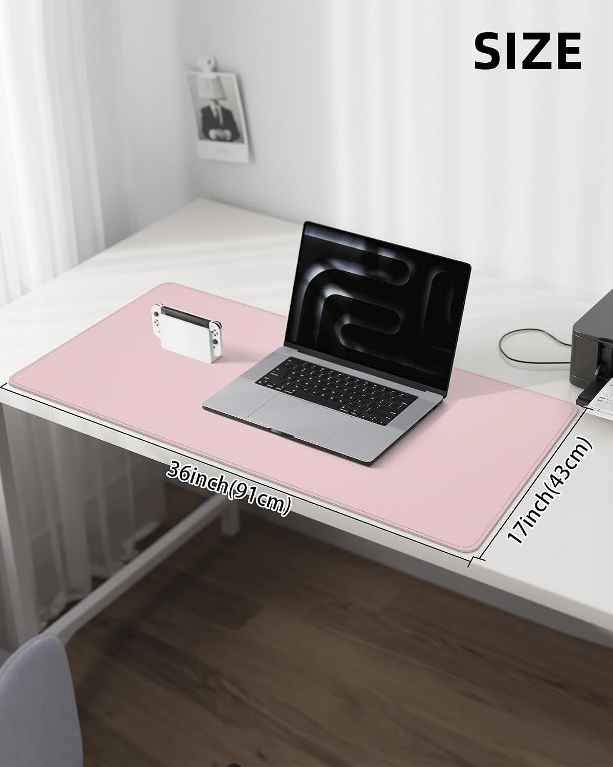 Leather Desk Pad Protector,Desk Mat,Large Mouse Pad, Non-Slip Desk Pad, Waterproof PU Leather Desk Blotter Mat, Desk Cover for Office and Home (Light Pink, 36" x 17") image 5