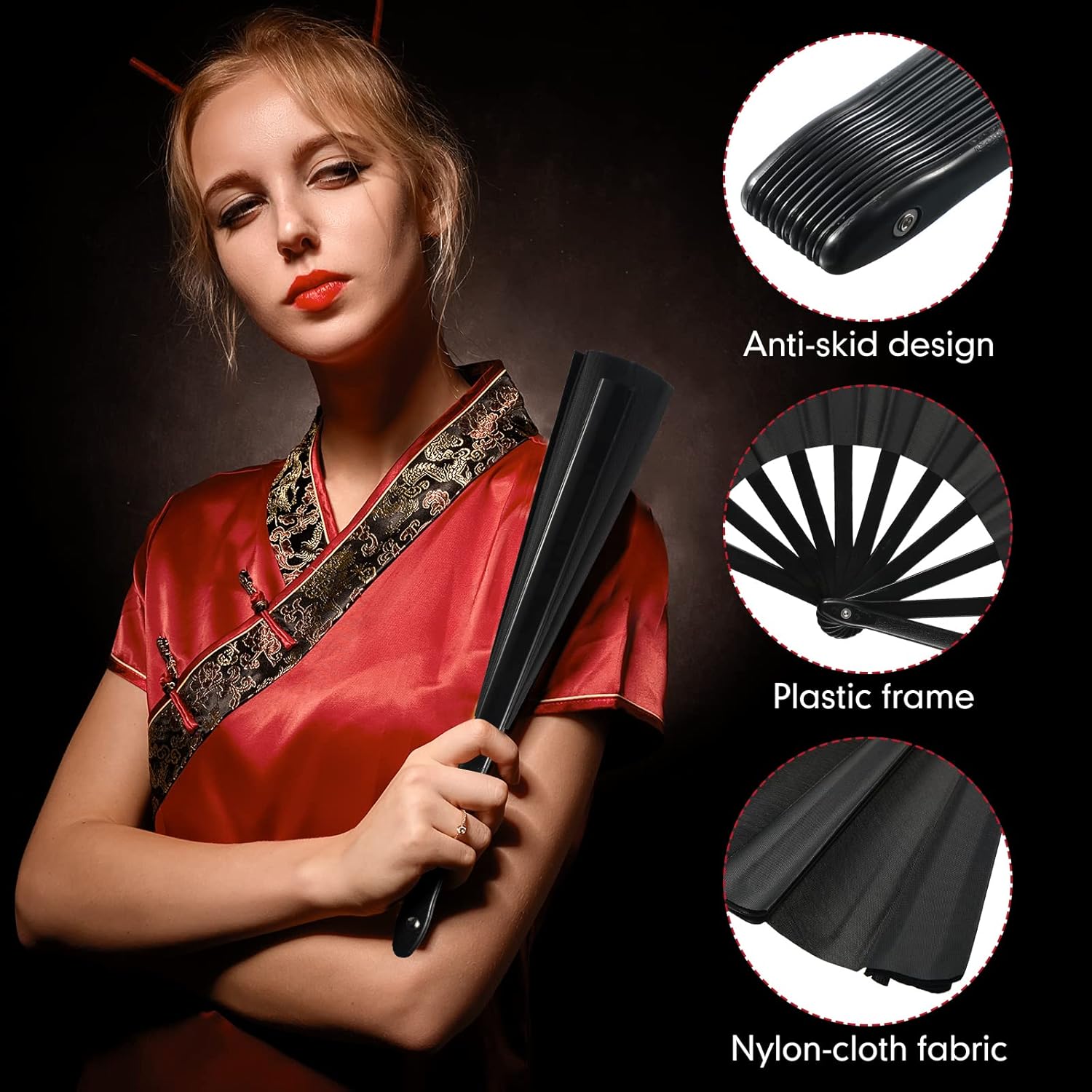 Yulejo 12 Sets Large Folding Hand Fans for Line Dancing Clapping Popping Rave Fans Bulk for Men Women Dancing Chinese Japanese Kung Fu Taichi Festival Wedding Party