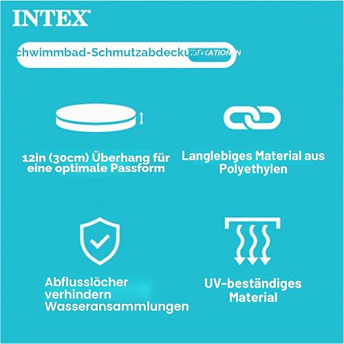 Intex Easy Set Swimming Pool Cover 10ft / 305cm, Blue Round Vinyl Cover for Easy Set Pools, Rope Ties, Drain Holes and Debris Protection, 28021 - 3
