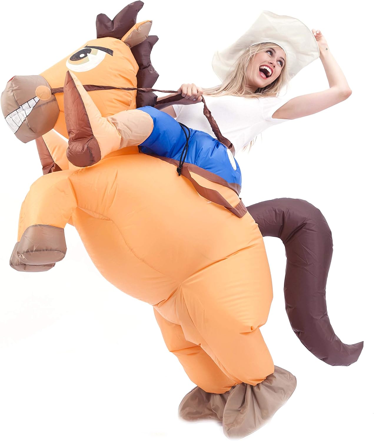 Spooktacular Creations Halloween Inflatable Costume, Riding a Horse Suit, Cowboy Suit with a Hat, Air Blow Up Deluxe Halloween Outfit, Cowboy Ride On Horse Costume - Adult Size - Image 4