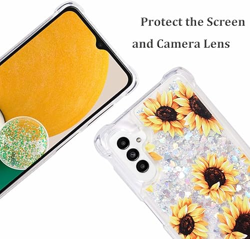 Miniatura 3 de FLOCUTE Funda para Galaxy A13, Galaxy A13 con purpurina floral, transparente, brillante, líquido, suave, cojín de TPU suave, a la moda, para mujer,