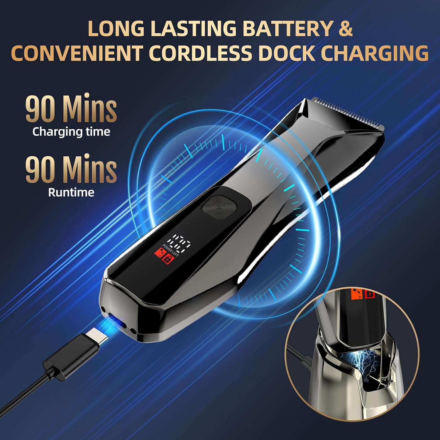 KIKIDO 2-in-1 Body Hair Trimmer for Men, Ball & Pubic Groomer with No-Nick Ceramic Blades, IPX7 Waterproof Wet/Dry, LED Display, 90 Min Runtime，Gifts for Him