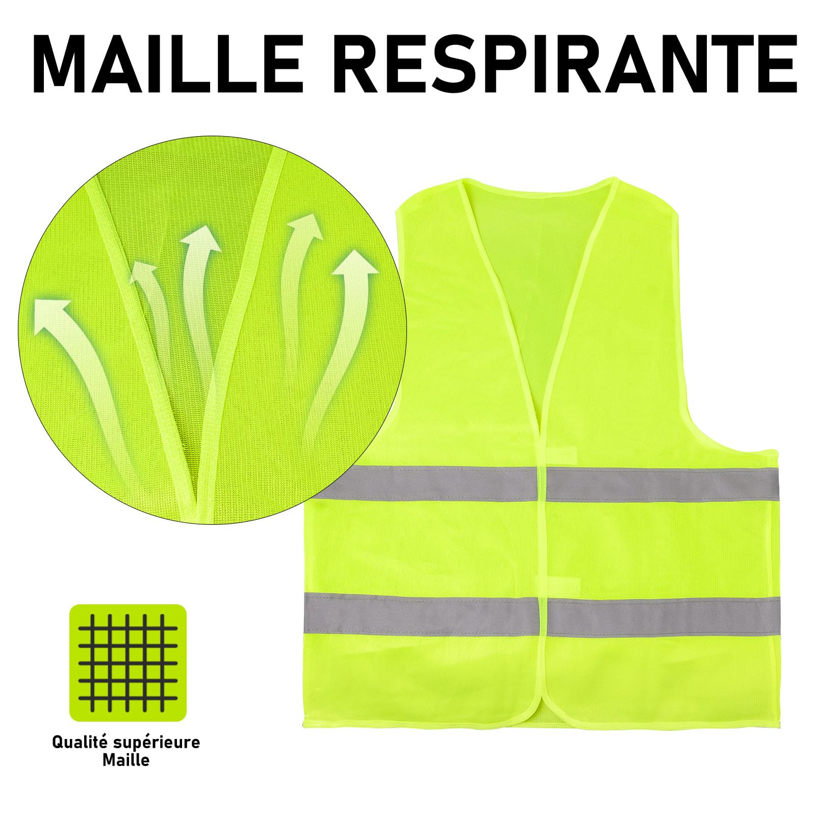 40 Gilets de Sécurité Réfléchissants Jaune Fluo, Taille Universelle | Gilets Haute Visibilité Unisexes pour Conducteurs, Automobile, Travaux, Chantier, Vélo, Moto et Activités Extérieures