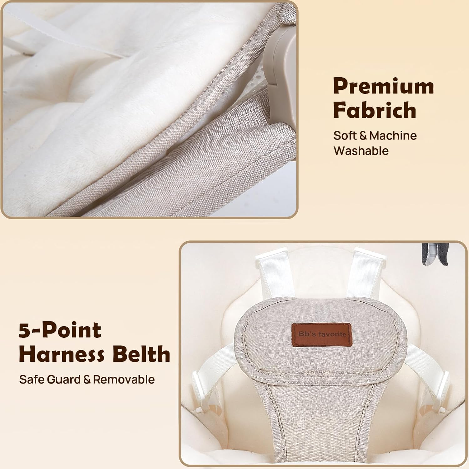 Baby Swings for Infants, Portable Infant Swing with 5-Speed Settings, Bluetooth Music & Timer, Suitable for Newborns up to 9 Months (Beige)