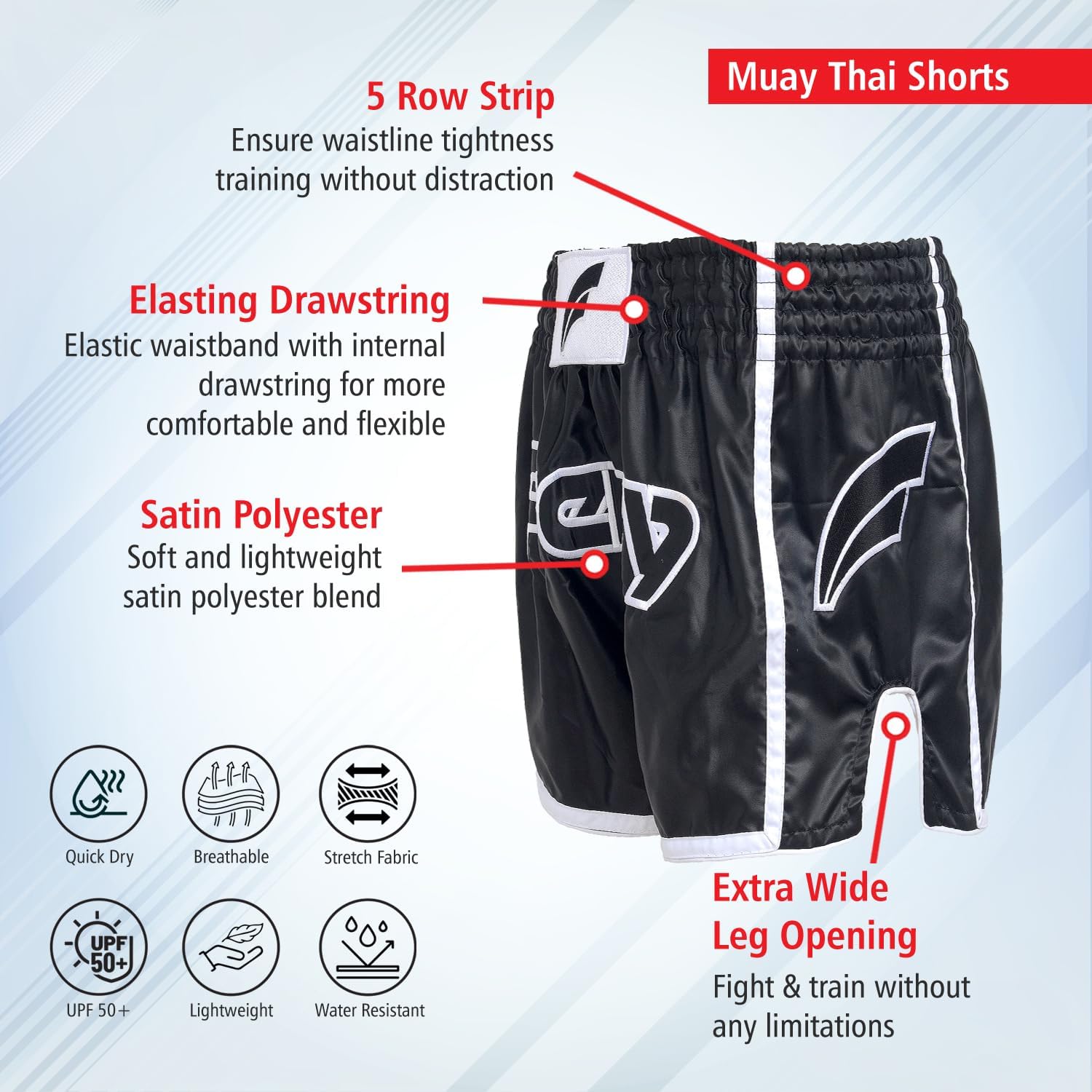 Men’s Muay Thai Shorts – Athletics Kickboxing & Boxing Training Shorts for Competition, Martial Arts, MMA, BJJ, Grappling
