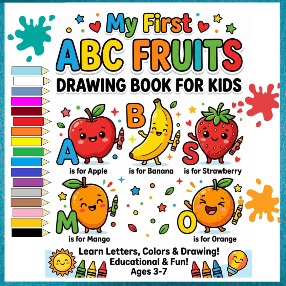 My First ABC Fruits Drawing Book for Kids: Learn to Draw Fruits from A to Z | Easy Step-by-Step Alphabet Coloring & Tracing Book for Toddlers Ages 3–6