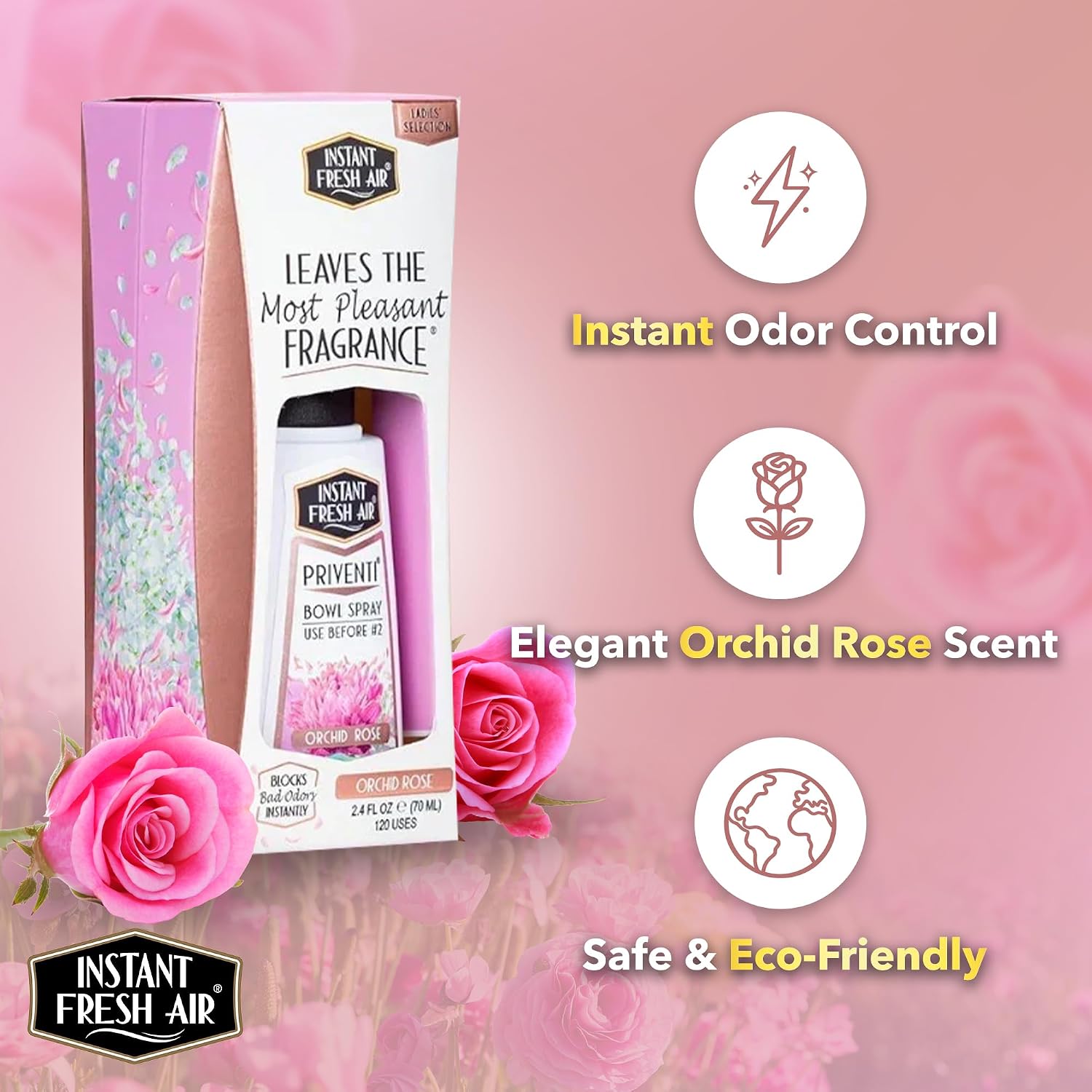 Priventi Toilet Spray & Bathroom Spray Odor Eliminator - Up to 120 Uses - Travel Size Odor Elimination for #2 - For Home, Office, Schools, Travel - Orchid Rose Fragrance - 2.4 oz
