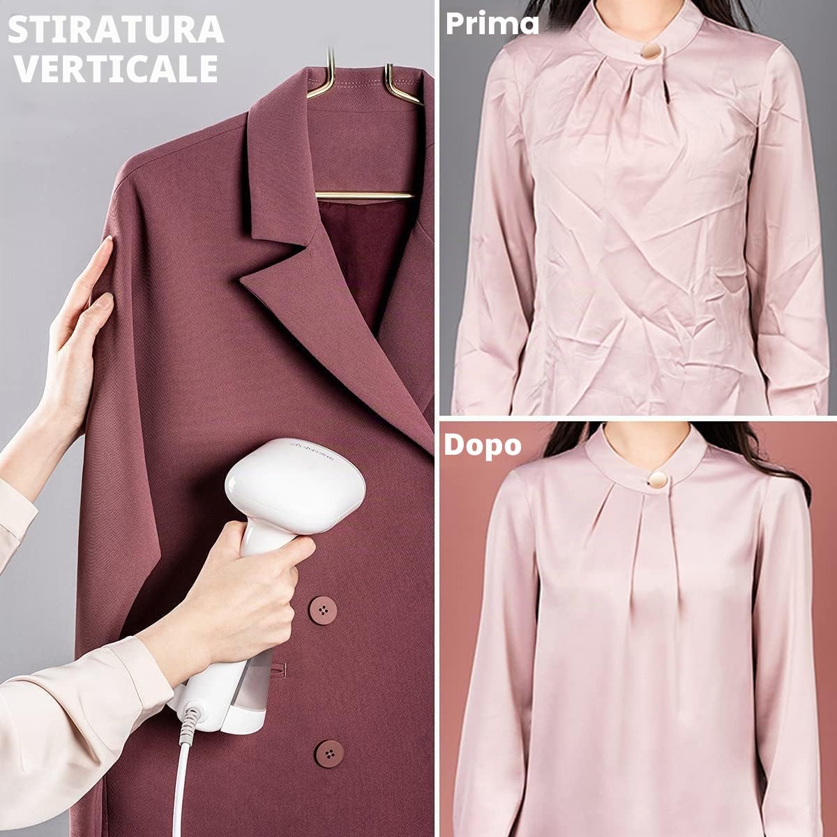 Ferri da viaggio Ferro da Stiro Verticale a Vapore, Mioduro Mini Stiratrice Verticale 20s Riscaldamento, Portatile Rimozione Rughe Tessuto con Pennello Ferro da Stiro a Vapore per Tende