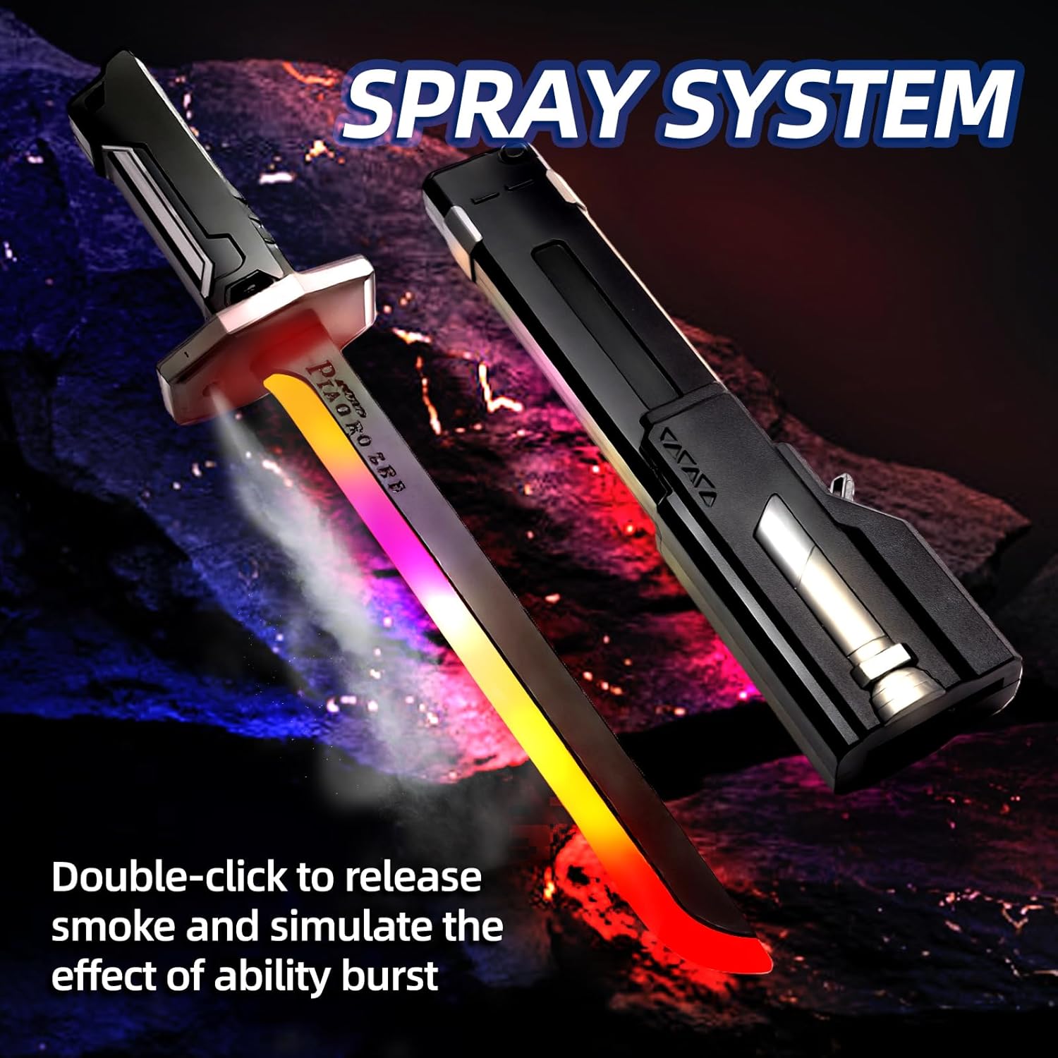 Spark Sword 17.3inch Light Up Sword with Mist Effect, Motion-Activated Sound, RGB Blade & Spare Flint- Perfect for Cosplay - Image 2