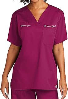 Custom Emroidered Scrub Top Add Your Embroidery Text Name Unisex Workflex V-Neck Medical Scrub Shirt Wine