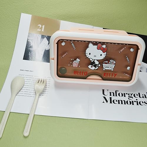 Miniatura 3 de Lonchera Kawaii Kitty, contenedor apilable todo en uno, contenedor de almuerzo Bento de 37.2 fl oz, gran capacidad para adultos, almuerzo de