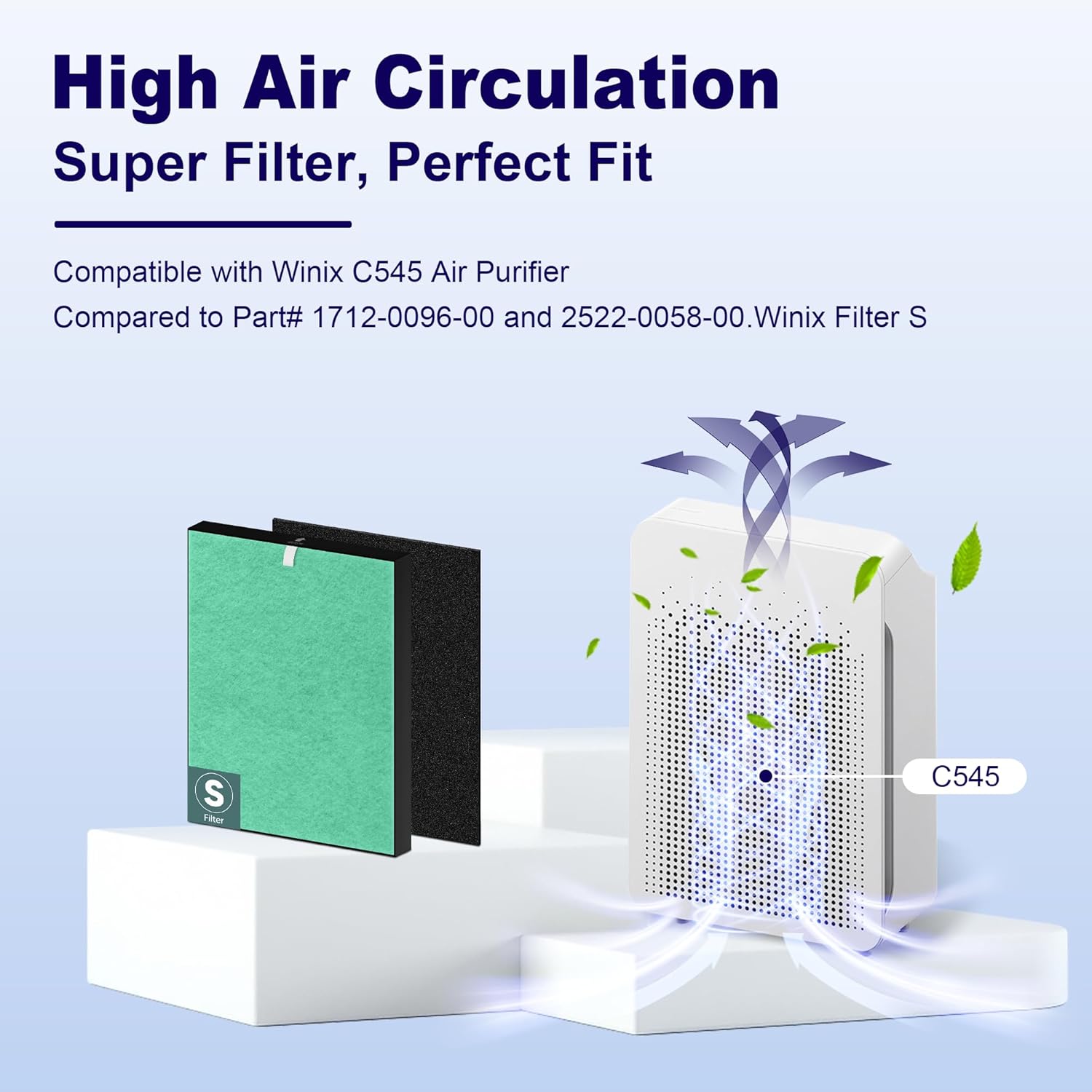 C545 Replacement Filter S Compatible with Winix C545 Air Purifier 1712-0096-00 and 2522-0058-00, 2 x High Efficiency Filter + 8 x Activated Carbon Filters, Green