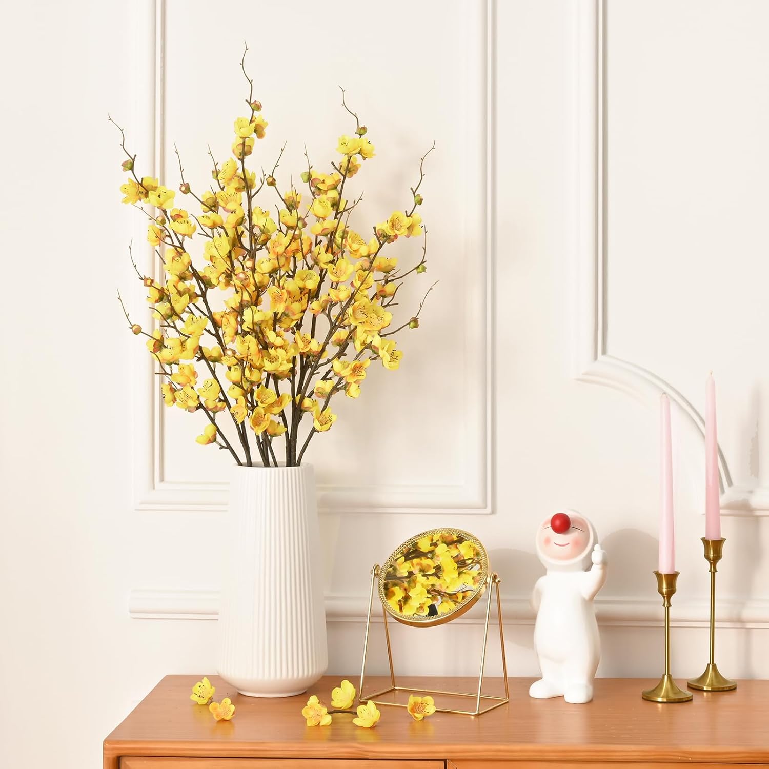 Waipfaru 4 Pcs Cherry Blossom Branches for Vases, 36'' Faux Cherry Blossom Tree Decor with Long Stems, Artificial Flowers for Spring Home Indoor Outdoor Decoration (Yellow)