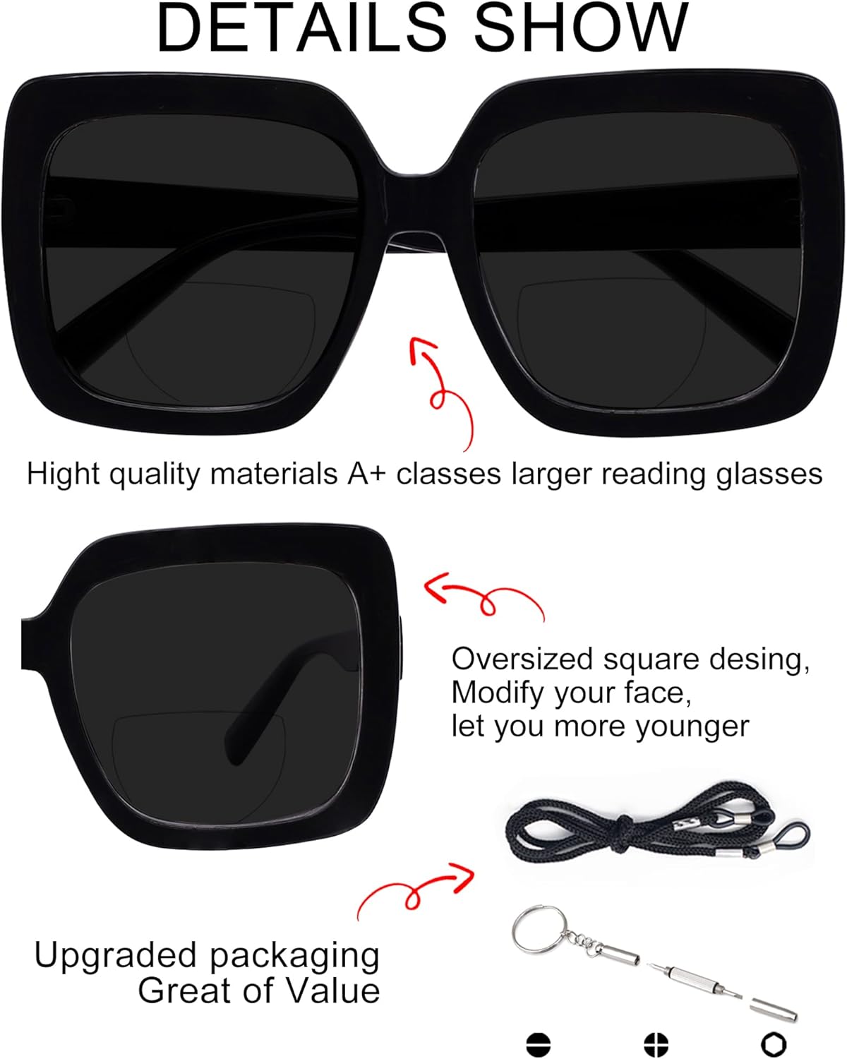 OCCI CHIARI Bifocal Sunglasses Reading Glasses Women Oversized Sunglass Readers 2.5 UV Protection Outdoor 1.0 1.5 2.0 2.5 3.0 3.5