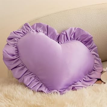 MOJUN Heart Pillow, Light Pink Ruffles Design Love Throw Pillows Decorative Pillows for Bed Couch Cute Room Decor Heart Shaped Throw Pillow Cushion for Living Room Bedroom Gifts Pillows