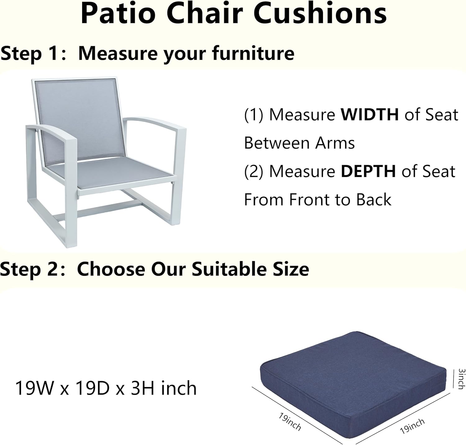 Outdoor Chair Cushions Set of 2,19x19x3 Square Outdoor Chair Cushions,Fade Resistant Water Resistant seat Cushion with Hidden Zipper&Ties for Patio Furniture,Deepsea Blue