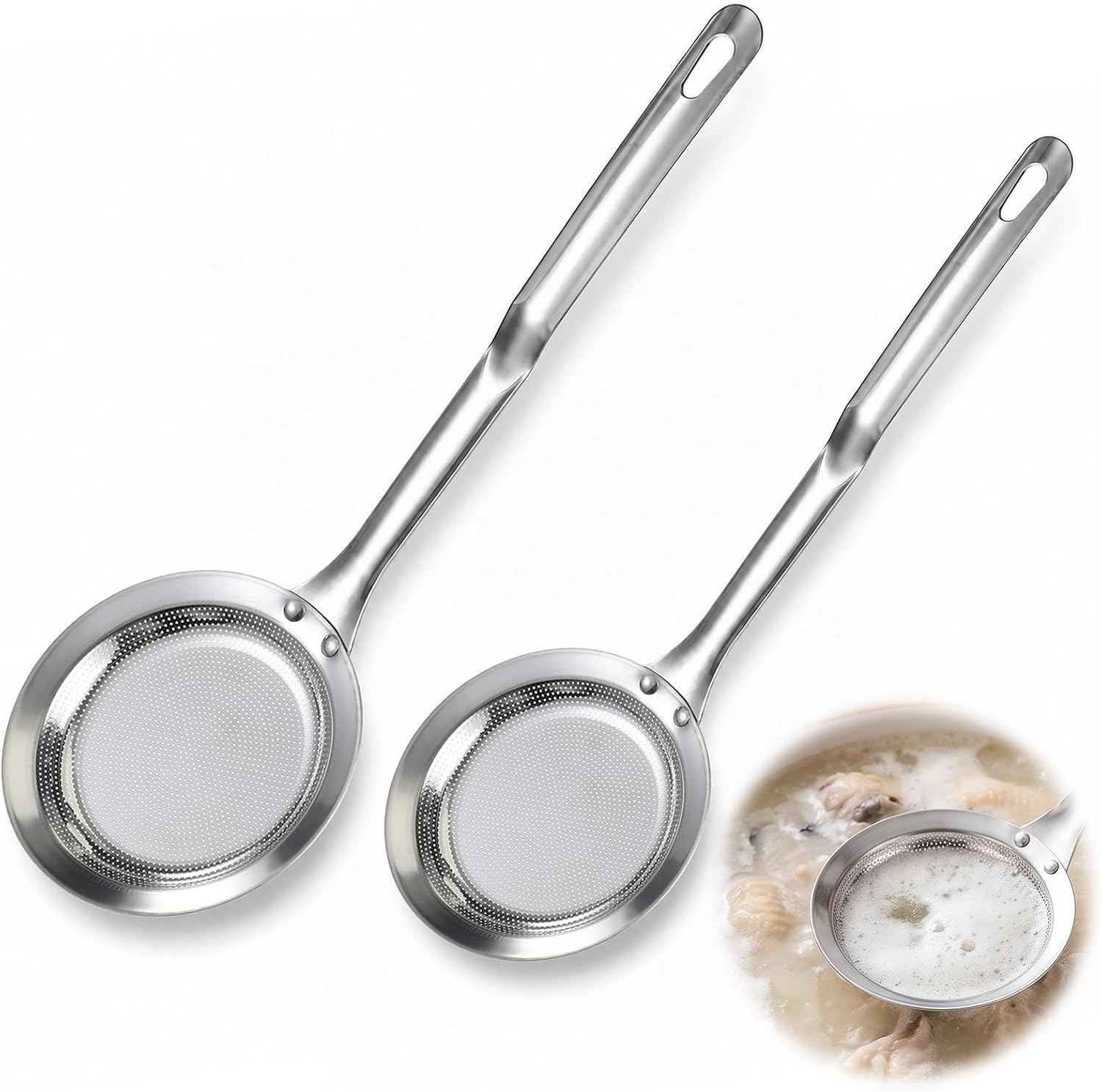 2PCS Skimmer Spoon Stainless Steel Small Strainer Fat Separator