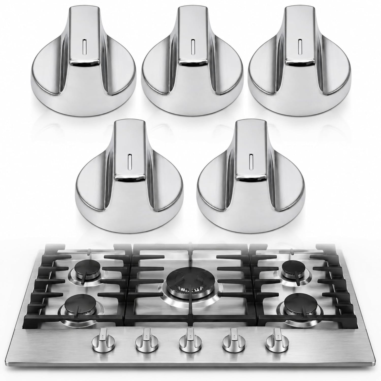 5PCS Stove Knobs Replacment Compatible with Whirlpool Gas Stove Surface Burner Control Knobs, Replaces W10850010 W11366438 W11084623 W11084624