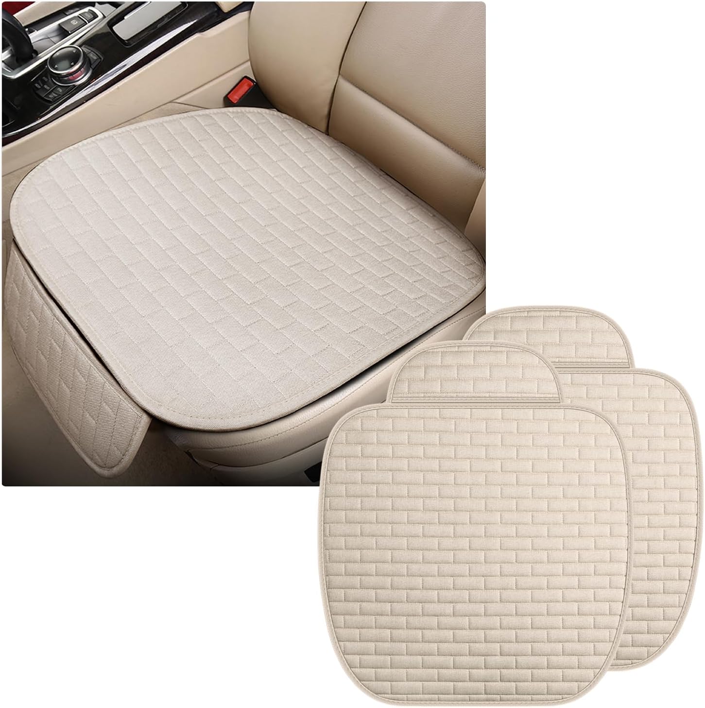 Car Seat Covers Rear Seats, Breathable Linen Auto Rear Seat Covers with Storage Pocket, Anti-Slip Rear Seats Cushion Pad Protective Cover for Most Vehicles, Car Accessories (Gray)