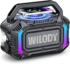 Wilody Speakers Bluetooth Wireless, 100W Loud Outdoor Speaker with Bass, IPX7 Waterproof Floatable, 20H Playtime, Wireless Charge, TWS, RGB Light, Portable Speaker for Work, Garage, Outdoor (Black)