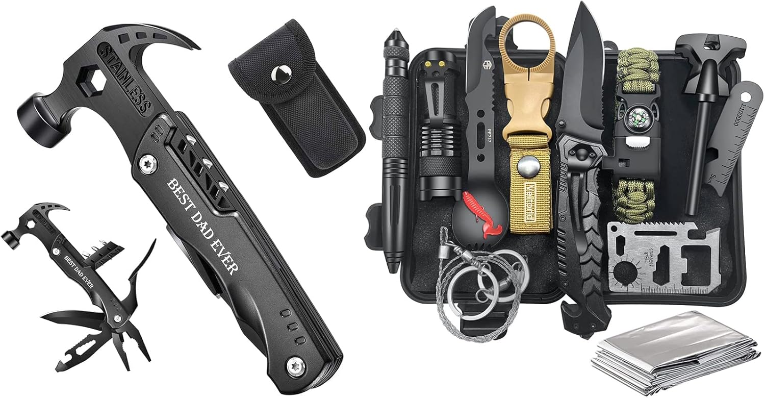 VEITORLD Gifts for Dad Men from Daughter Son Christmas, Cool Gadgets Stocking Stuffers for Men, Survival Gear and Equipment 12 in 1, Survival Kits