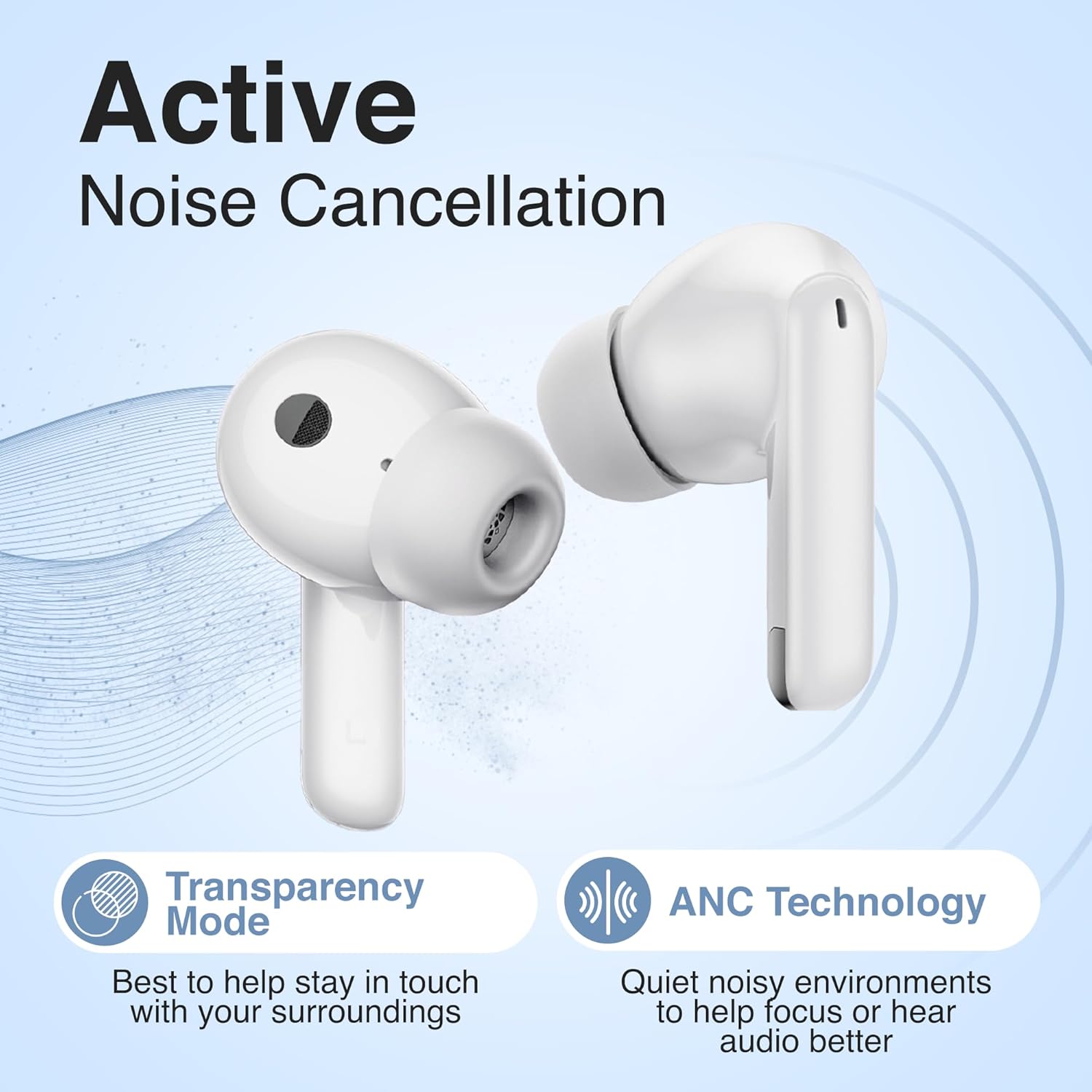 Puro Sound Labs PuroQuiet-Air Active Noise Cancelling Bluetooth Earbuds, Volume-Limited Wireless Earphones for Safe Listening, Soft Touch, Type-C Charging with Built-In Microphone & Secure Fit – White - Image 3