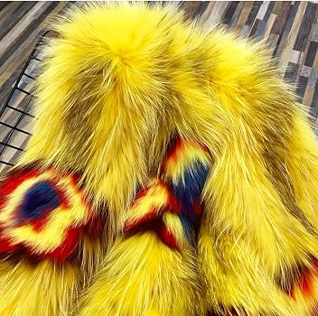 Denny&Dora Womens Fox Fur Coat Women's Weave Fur Long Coat Yellow