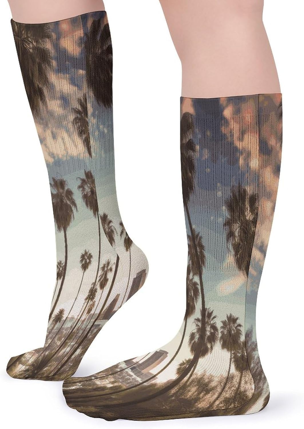 Los Angeles Palm Trees Crew Socks High Stocking Thermal Socks | Tube Socks-Breathable-Moisture-Soft-wicking for Hospital Pilates Yoga for women men Grippy for office and daily walking