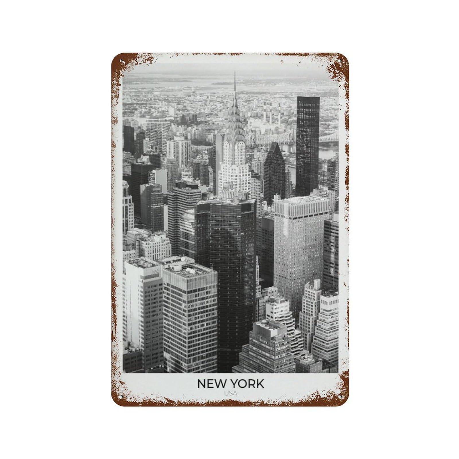 xiaoxiaoshen New York Cityscape Photo, Black And White Gallery Wall Decor Art Metal Tin Poster Modern Home Decor Art Home Bar Shop Decorations Vintage Sign 30x20cm