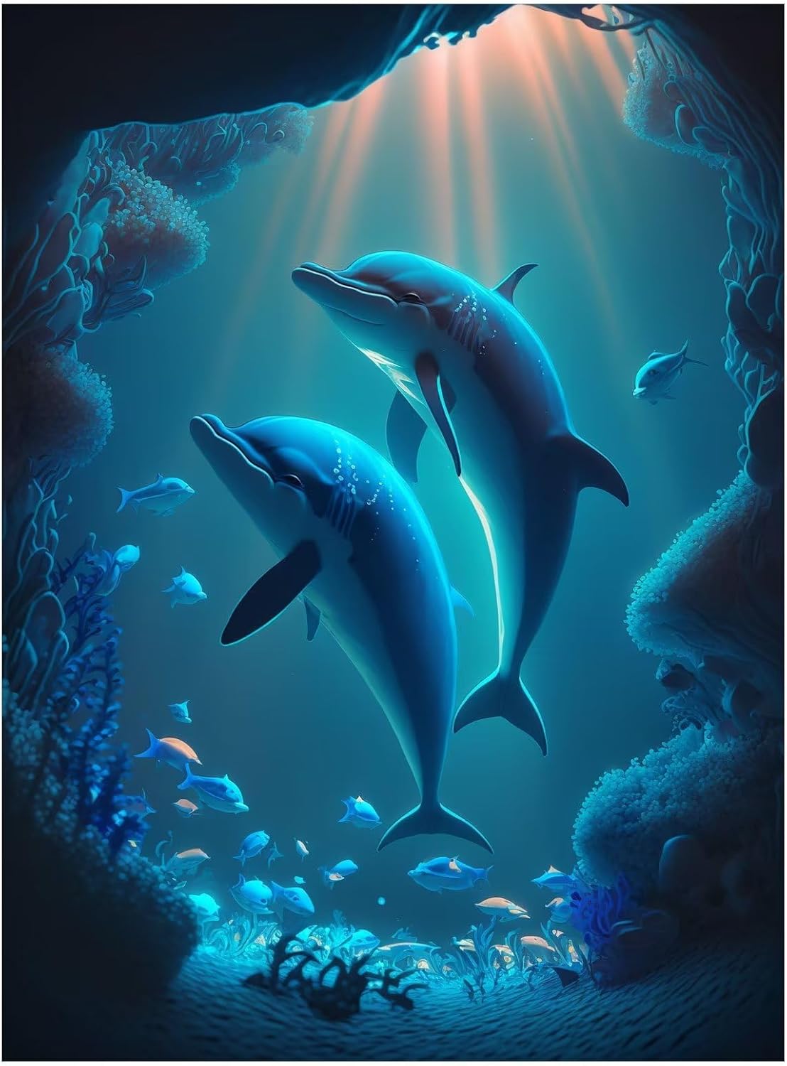 5D Diamond Painting Full Drill Kits Blue Dolphin, DIY Paint with Diamonds Art Blue Dolphin Rhinestone Embroidery Cross Stitch Craft for Home Room Decoration 18x25Inch