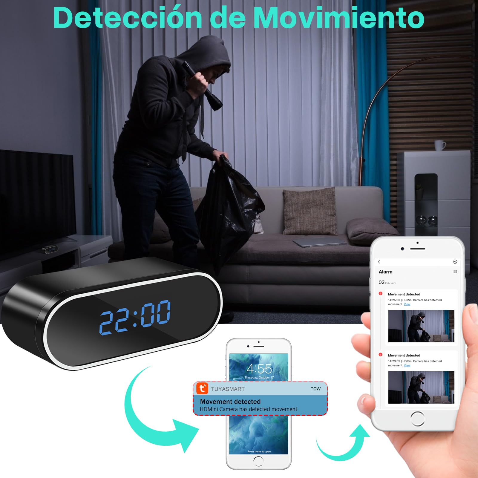 Cámara Espía Mini 2.4G/5G, Cámara Espia Oculta Camuflada HD 1080P, Micro Camara Vigilancia WiFi Interior con Visión Nocturna, Movimiento Detección, 135° Gran Angular, Spy cam Ideal para Casa/Oficina