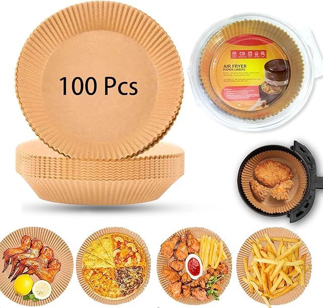 Air Fryer Liners, HD HARUDONE 100PCS Disposable Air Fryer Parchment Paper Liner, Food Grade Greaseproof Baking Paper for Air Fryer Accessories, Compatible with COSORI, Ninja, Tower, Tefal, Philips