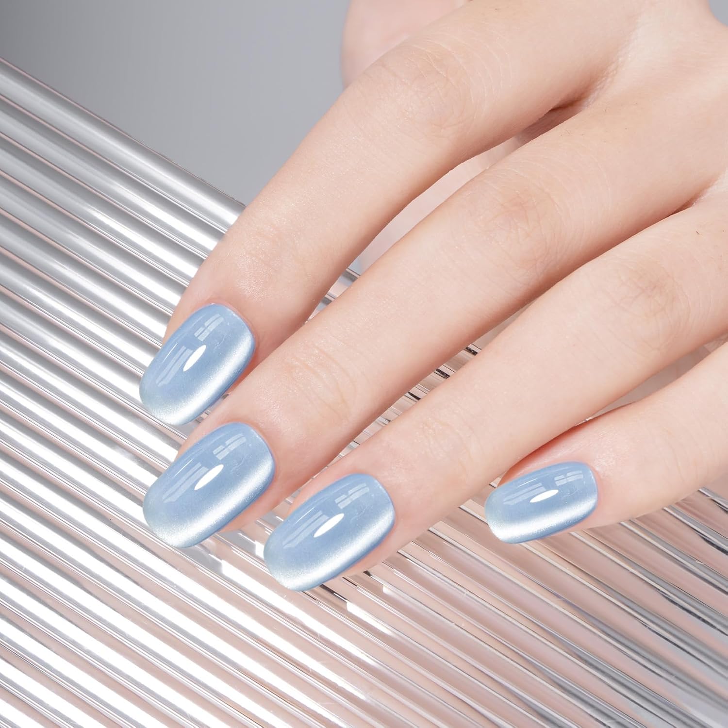 MEGIOR 0.5 OZ Jelly Blue Cat Eye Gel Nail Polish 15ML Blue Glitter Soak Off Holographic Magnetic Gel Polish for Nail Art Manicure Salon DIY at Home