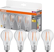 OSRAM LED BASE A60 Bulbs, Pack of 4, Replaces 60W 6.5W Traditional Incandescent Bulbs, Warm White (2700K), Filament Glass, Non-Dimmable, Bulb Shape, E27